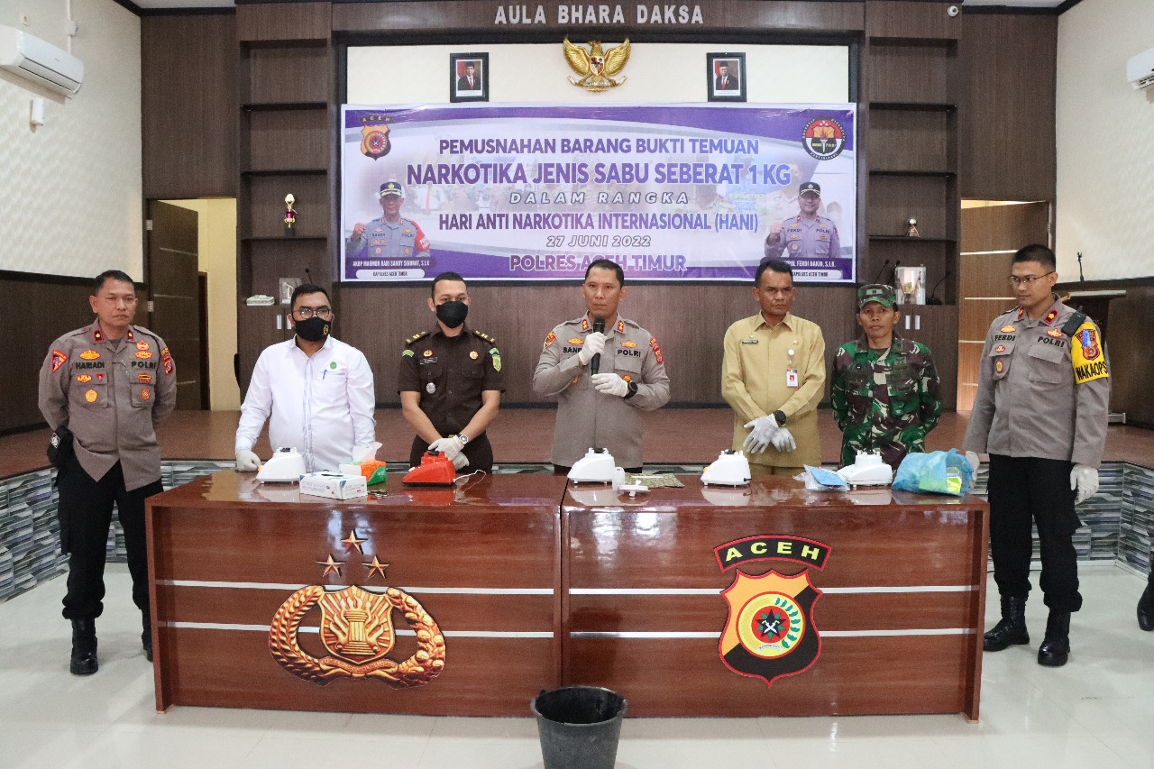 Memperingati HANI 2022, Polres Aceh Timur Musnahkan BB Sabu 1 Kg