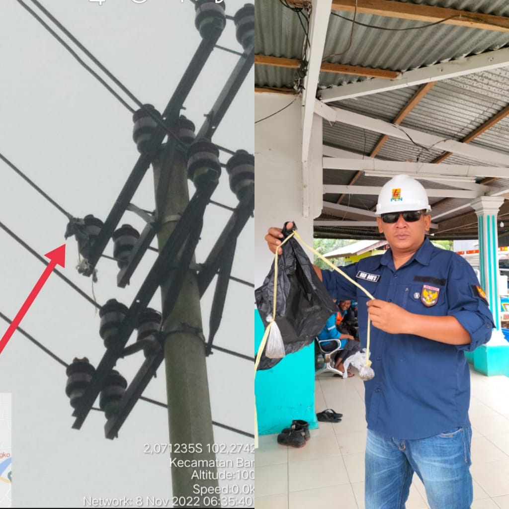 Jaringan Induk Kabel PLN Bangko Terganggu oleh Benda Penghantar Listrik Bukan Milik PLN