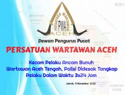 PRESS RELEASE !!!  PWA DESAK POLISI TANGKAP PELAKU ANCAMAN BUNUH WARTAWAN ACEH TENGAH.