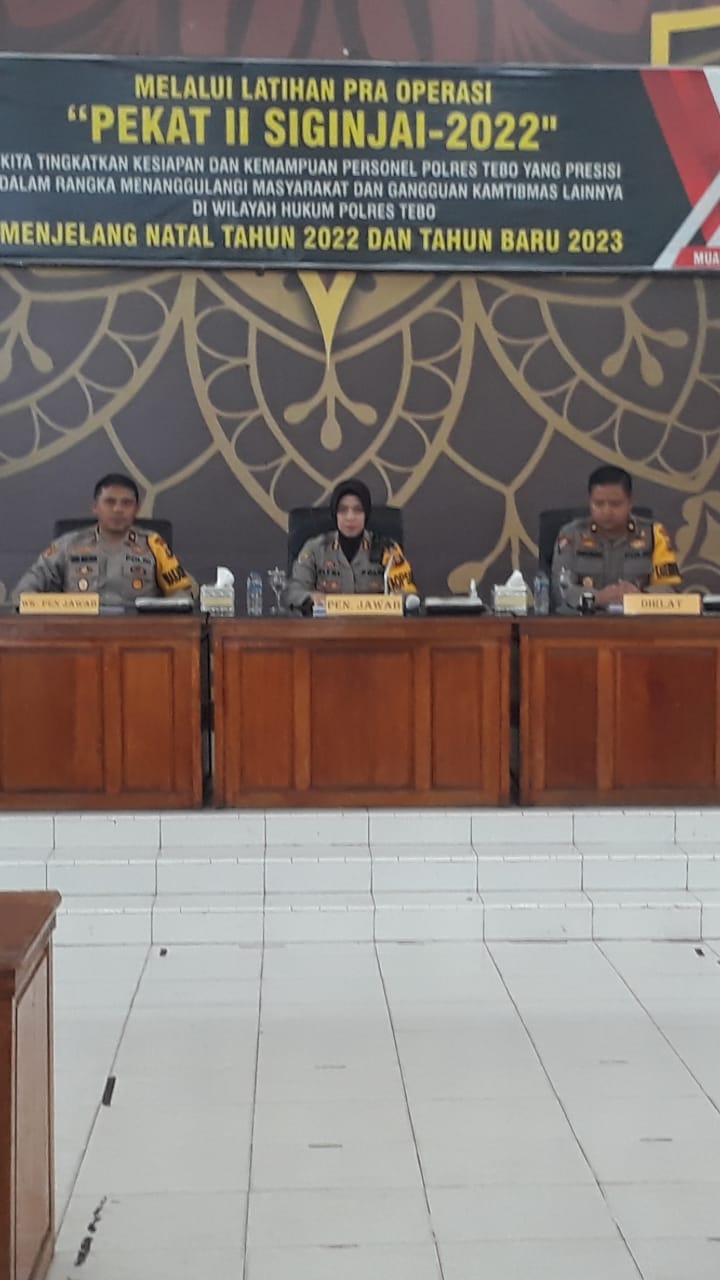 Kapolres Tebo Akbp Fitria Mega M.psi.psi  Membuka Pra Operasi Pekat II Siginjai 2022  Bertempat Di Aula Wira Astha Brata Polres Tebo