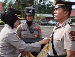 Kapolres Tebo Akbp Fitria Mega M.psi.psi  Sebagai Inspektur Upacara  Dalam Acara Serah Terimah Jabatan Kabag SDM Polres Tebo