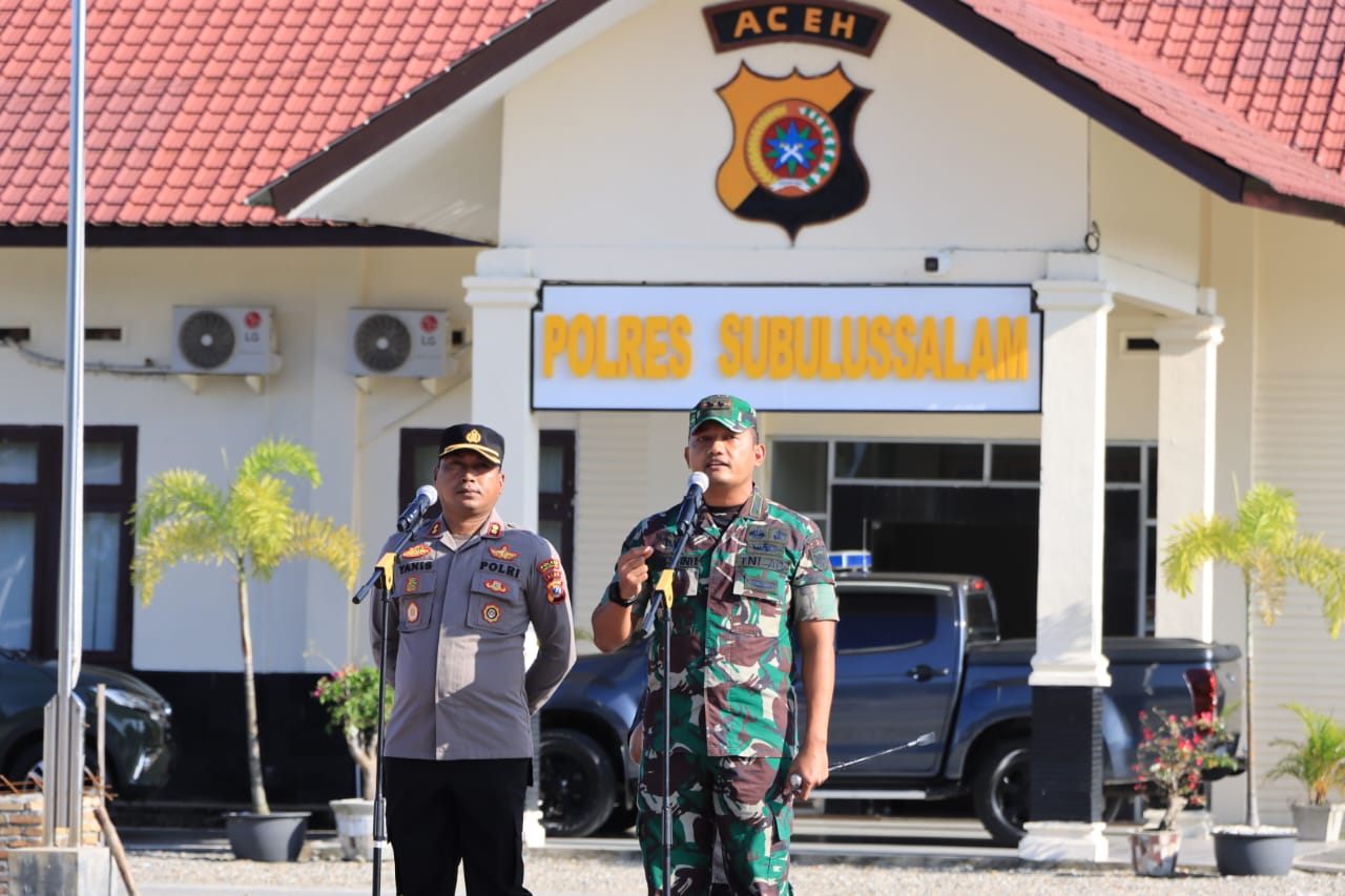 SOLIDARITAS TANPA BATAS TNI-POLRI – POLRES SUBULUSSALAM GELAR APEL BERSAMA KODIM/0118 SUBULUSSALAM