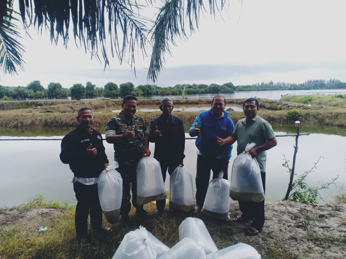 DANDIM ABDYA – BERI BANTUAN BIBIT IKAN 15 RIBU EKOR UNTUK PETANI PETAMBAK