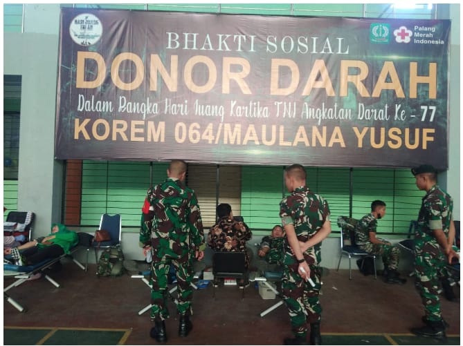 Peringati Hari Juang TNI AD Ke- 77 Korem 064/ MY Gelar Donor Darah