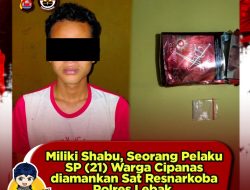 Kedapatan Miliki Sabu Yang Disimpan Dalam Bungkus Rokok, SP Berhasil Diciduk Satresnarkoba Polres Lebak