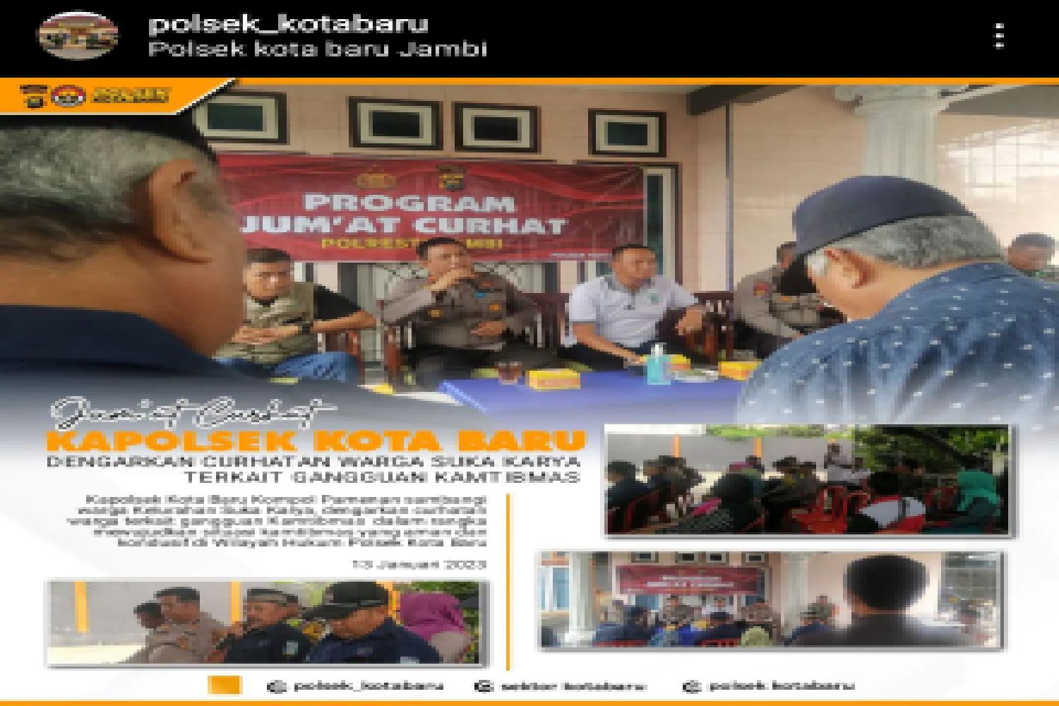 Kapolsek Kota Baru Kompol. Pamenan. SH.MM.Laksanakan ” Jum’at Curhat ” Bersama Warga di Kelurahan Suka Karya.