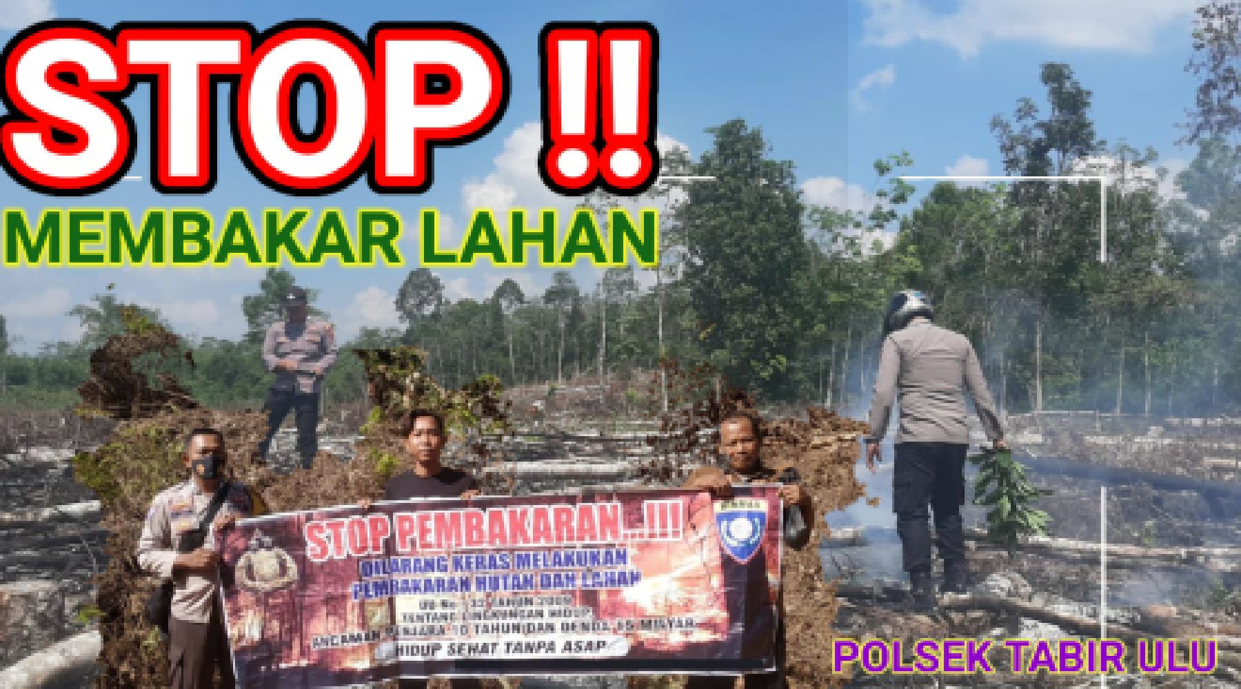 Jajaran Polsek Tabir Ulu Laksanakan Upaya Pemadaman Kebakaran Lahan bersama Warga Masyarakat.