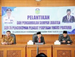 Pj.Bupati Tebo H.Aspan ST Melantik 4 Pejabat Pimpinan Tinggi Pratama  Setingkat Kepala Dinas  Di Aula Pendopo Rumah Dinas Bupati