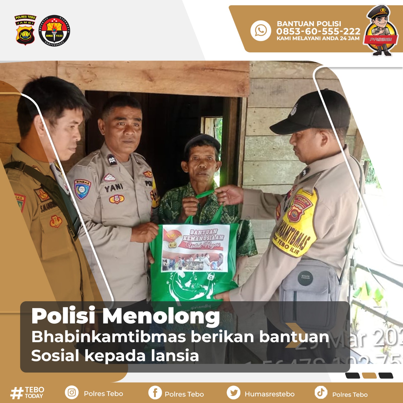 Kapolres Tebo Akbp Fitria Mega M.Psi.Psi Melalui Kapolsek Tebo Ilir Iptu Winarno.SE  Memberikan Bantuan Sosial  Di Desa Muaro Katalo