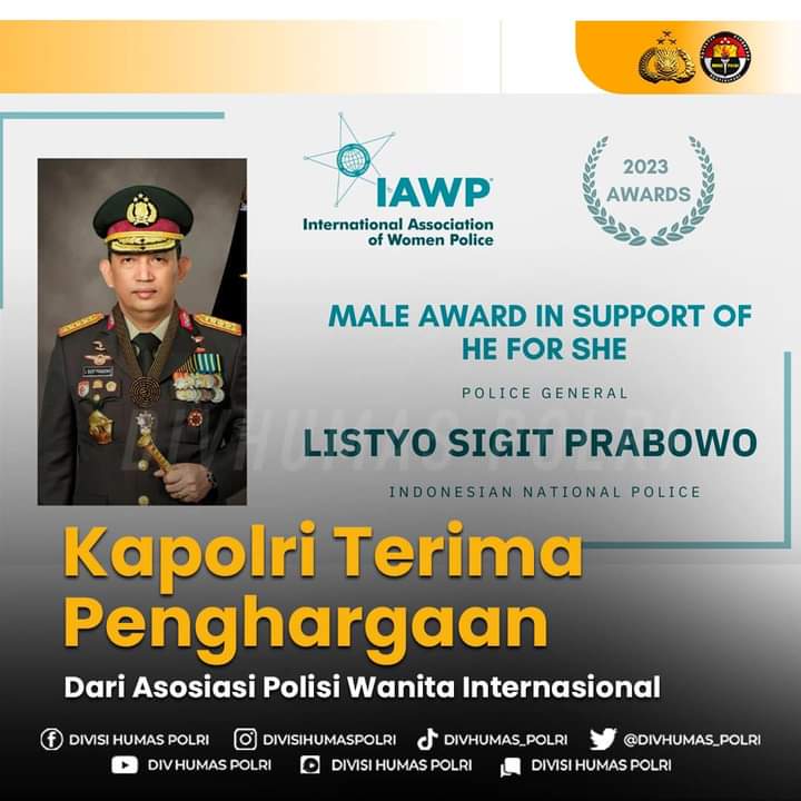 Kapolri Jenderal  Listyo Sigit Prabowo  Raih Penghargaan Dari International Association Of Women Police