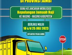 Menyambut kepulangan jemaah haji Provinsi Jambi, Ditlantas Polda Jambi kembali menghentikan sementara operasional angkutan batu bara