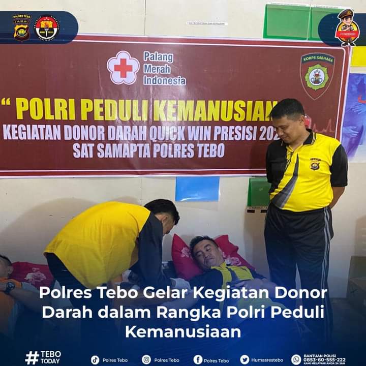 Polres Tebo Gelar Kegiatan Donor Darah Dalam Rangka Polri Peduli Kemanusiaan