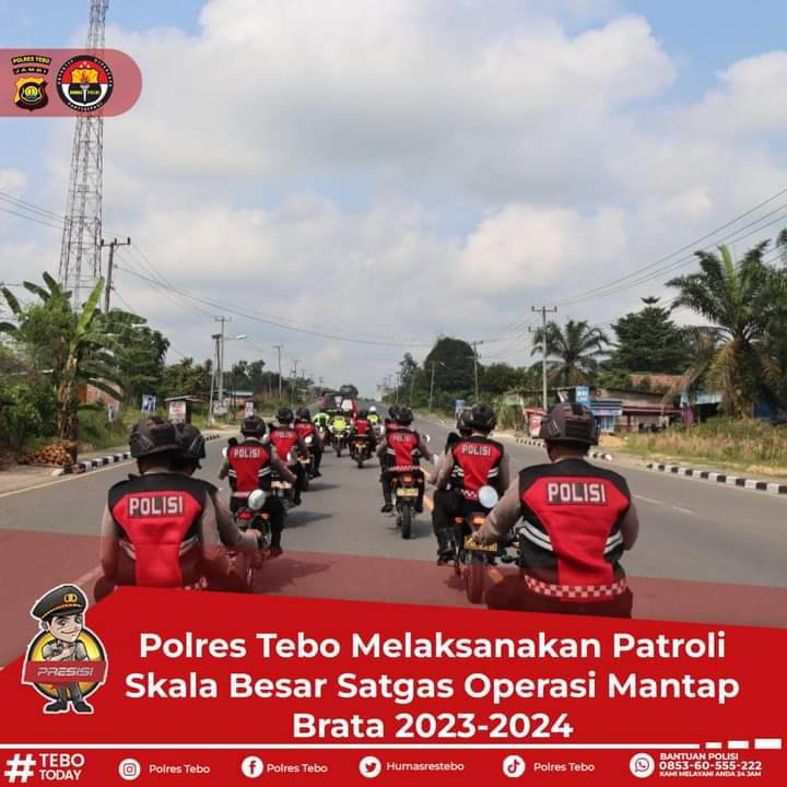 Polres Tebo Melaksanakan Patroli Skala Besar Satgas Operasi Mantap Brata 2023-2024