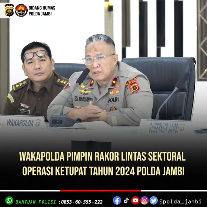 Polda Jambi Menggelar Rapat Koordinasi Lintas Sektoral Bersama Forkopimda Provinsi Jambi Menjelang Pelaksanaan Ketupat Tahun 2024 Di Gedung Siginjai Polda Jambi