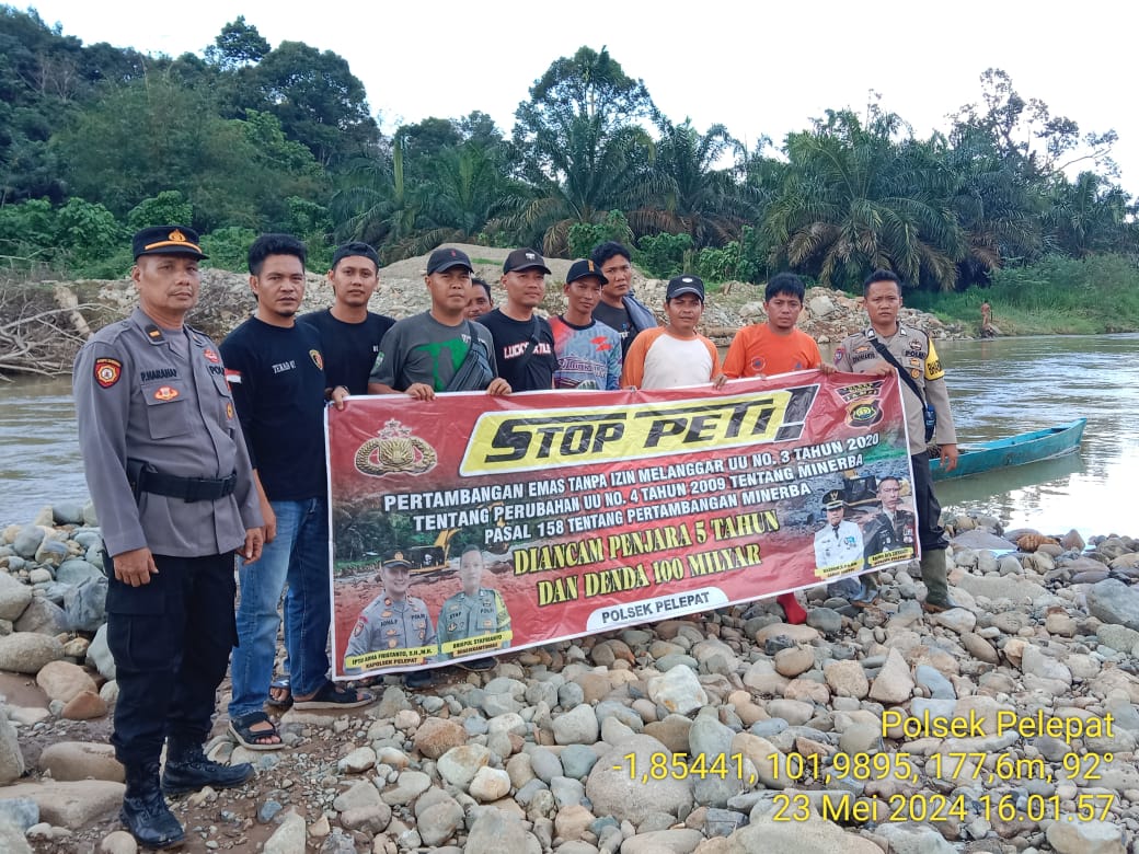 Susuri Sungai Batang Pelepat,Jajaran Polsek bersama tokoh masyarakat gencar Hentikan aktivitas peti.