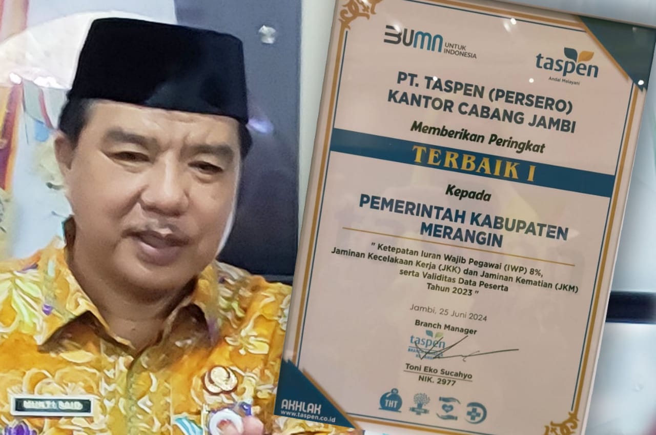 Merangin Raih Penghargaan Terbaik I dari Taspen dalam Ketaatan Penyetoran IWP, JKK, JKM dan Validitas Data Peserta 2023