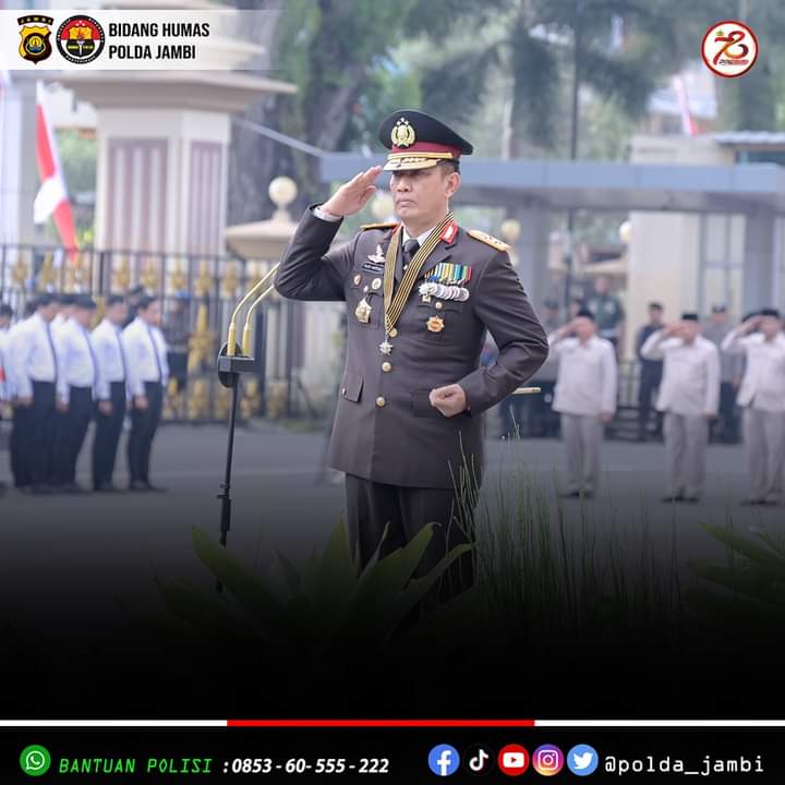 Kepolisian Daerah Jambi Melaksanakan Upacara Pembinaan Tradisi Peringatan  Ke 78 Hari Bhayangkara Tahun 2024 Di Lapangan Kapolda Jambi