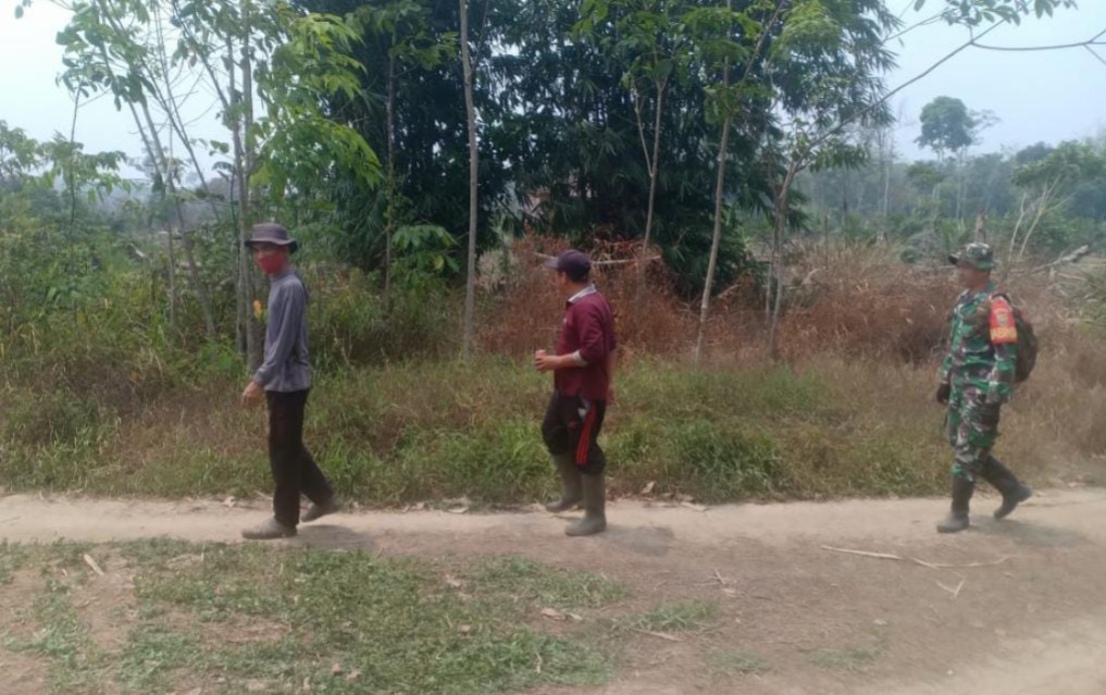 Berjalan Kaki, Babinsa Serda Ansori Ajak Warga Cek Lahan Rawan Kebakaran 