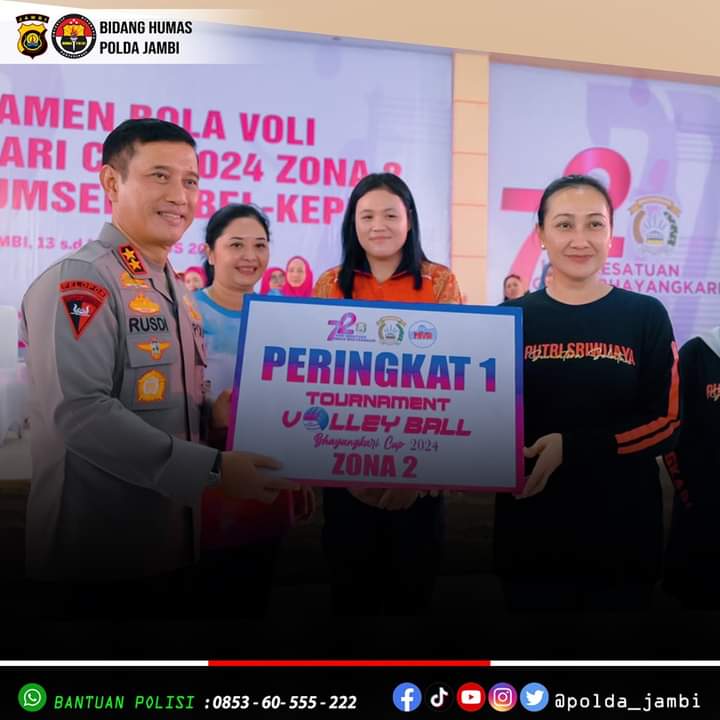 Kapolda Jambi Irjen Pol Rusdi Hartono  Tutup Pelaksanaan Kegiatan Turnamen Volly Bhayangkari CUP Zona 2 Dalam Rangka Hari Kesatuan Gerak Bhayangkari Ke-72 Tahun 2024