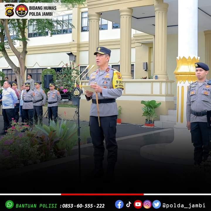 Kapolda Jambi Irjen Pol Rusdi Hartono Pemimpin Apel Gelar Pasukan Operasi Mantap Praja Siginjai 2024  Di Lapangan Mapolda Jambi