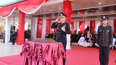 HUT ke-79 RI, Kapolres Aceh Timur Inspektur Upacara Penurunan Bendera Merah Putih