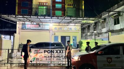 Anggota Satsamapta Polres Aceh Timur Patroli di Penginapan Atlet dan Venue PON XXI