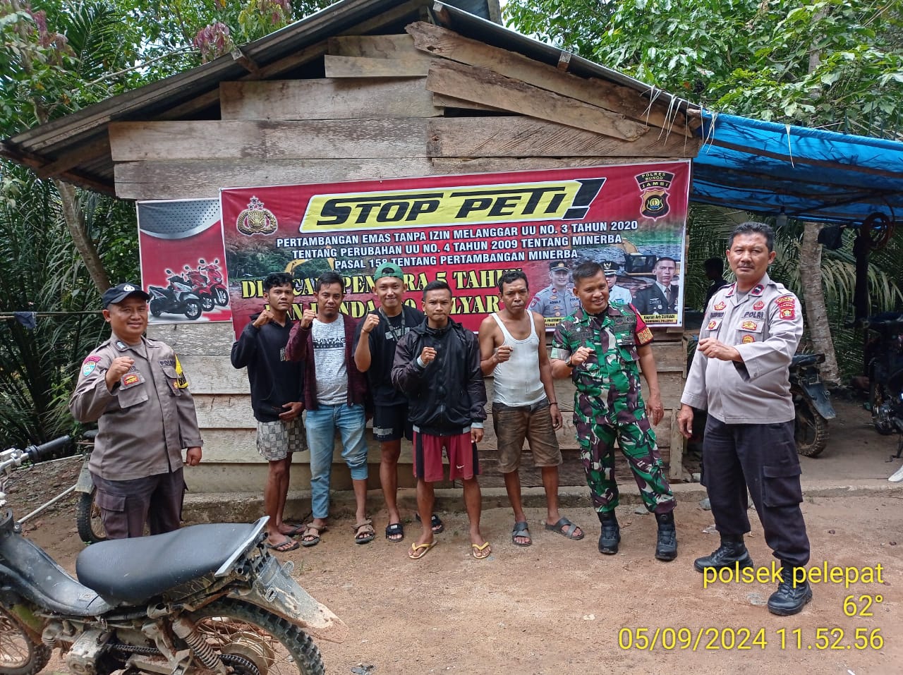 Kapolsek Pelepat Polres Bungo katakan, Pelaku PETI dapat di Ancaman 5 tahun penjara dan denda 100 milyar”. 