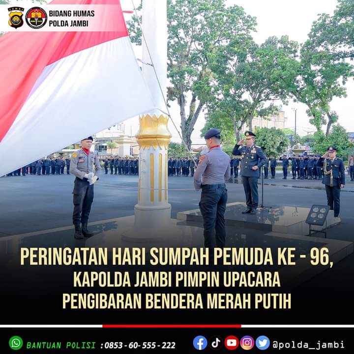 Polda Jambi Menggelar Upacara Pengibaran Bendera Merah Putih Dalam Rangka Memperingati Hari Sumpah Pemuda Ke-96