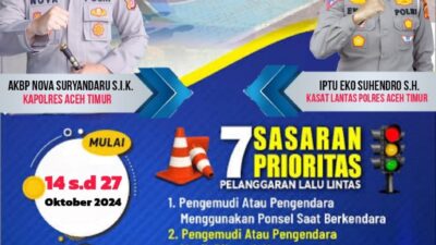 Mulai Tanggal 14 sampai dengan 27 Oktober, Satlantas Polres Aceh Timur Gelar Operasi Zebra Seulawah 2024, Ini Sasarannya.