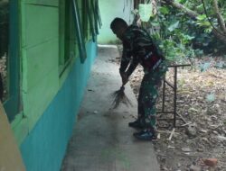 Tak Ada Hentinya, Anggota Satgas TMMD ke 122 Kodim 0420 Sarko Bersihkan Area Madrasah Darul Ulum Desa Bedeng Rejo