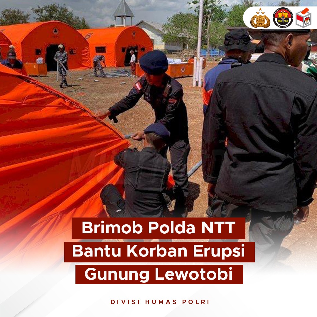 Personel Brimob Polda Nusa Tenggara Timur Bergerak Cepat Membantu Korban Erupsi Gunung Lewotobi