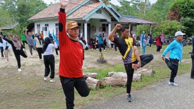 Peserta Senam Sehat Sangat Ramai, Kapolsek Himbau Warga Sukseskan Pilkada Serentak Tahun 2024