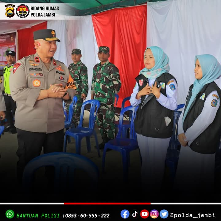 Wakapolda Jambi Brigjen Pol. Edi Mardianto Melakukan Pengecekan Pos Pelayanan Operasi Lilin Tahun 2024 Di Sepanjang Jalan Lintas Jambi Provinsi Jambi