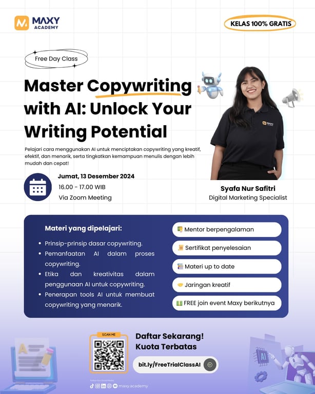 Mengulas Tips & Trik Copywriting Dengan AI, Maxy Academy Mengundang Digital Marketing Spesialis Dalam Freeday Class