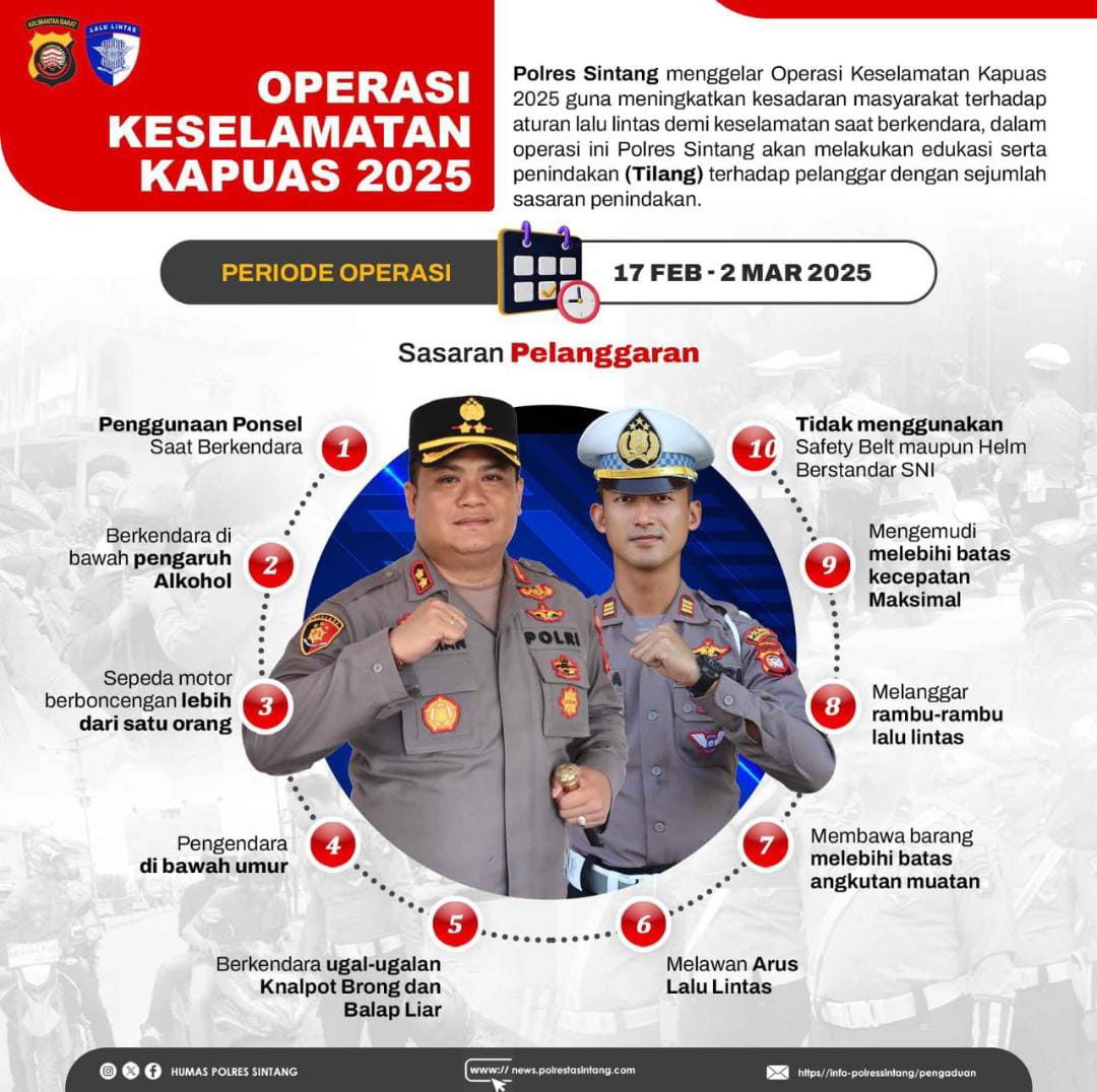 Polres Sintang Gelar Operasi Keselamatan Selama 14 Hari Kedepan, Inilah Sejumlah Sasaran Penindakan