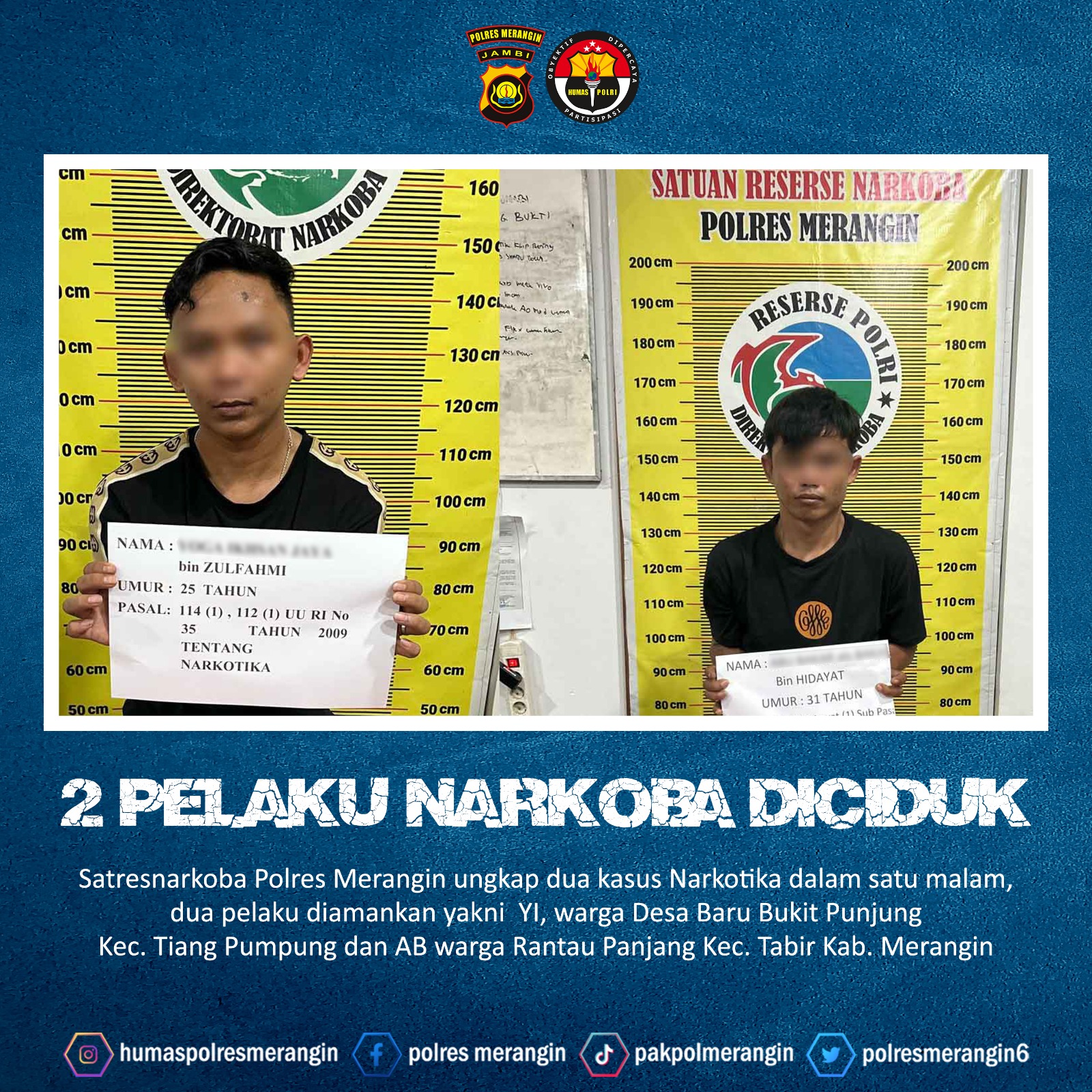 Satresnarkoba Polres Merangin Ungkap Dua Kasus Narkotika dalam Satu Malam, Dua Pelaku Diamankan