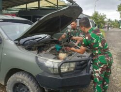 Personel Denpal II Jambi Laksanakan Pemeliharaan Kendaraan Dinas dan Penggantian Pelumas di Kodim 0420/Sarko