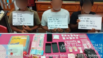 Polres Tebo Ungkap Peredaran Sabu 157.17 Gram Di Kecamatan Sumay, Tiga Pelaku Diamankan