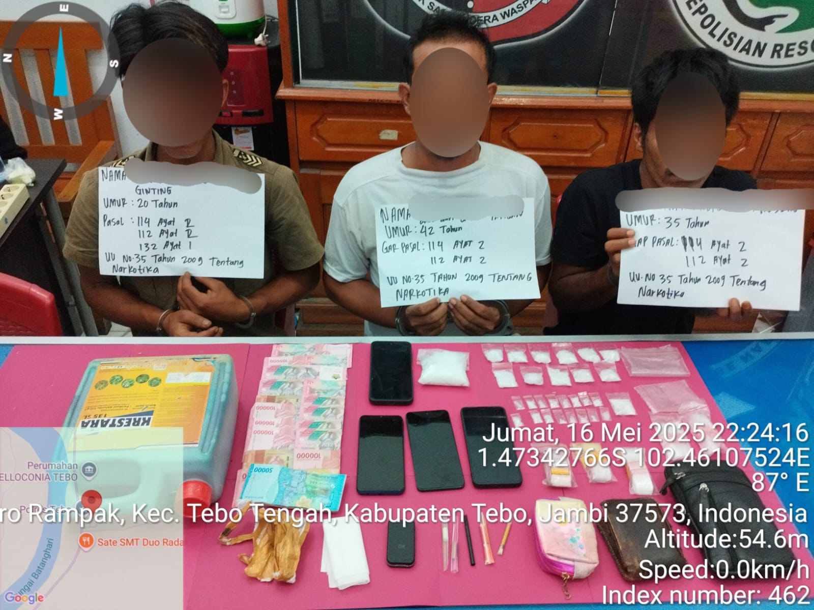 Polres Tebo Ungkap Peredaran Sabu 157.17 Gram Di Kecamatan Sumay, Tiga Pelaku Diamankan