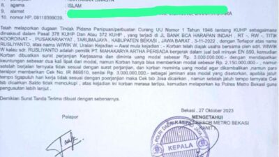 Kasus Penipuan Rp.3 Miliar Oleh PT.Mahakarya Artha Persada Mandek Di Polres Metro Bekasi