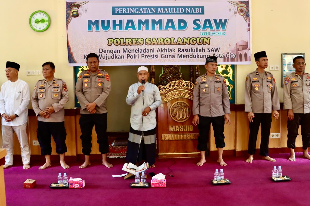 Polres Sarolangun Gelar Maulid Nabi Muhammad SAW 1447 H di Masjid Asmaul Husna-99 dengan Penuh Khidmat.