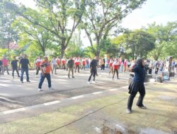 Semangat di Pagi Yang Cerah, TNI Meriahkan Kegiatan “Senam Merangin Sehat” Bersama Forkopimda dan ASN