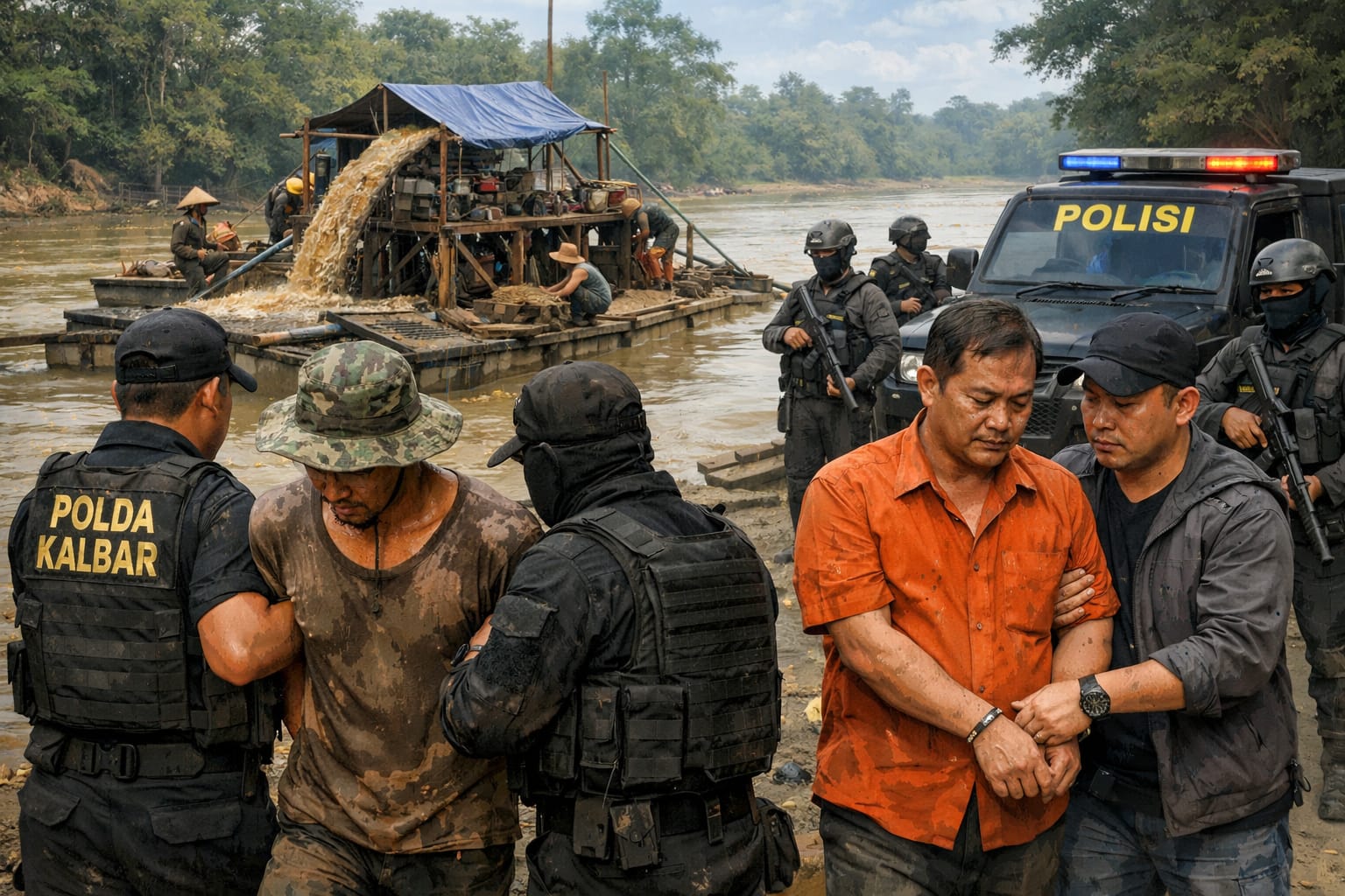 Tambang Emas Ilegal Disikat Krimsus Polda Kalbar, Kades Semerangkai Diduga Ikut Dibawa