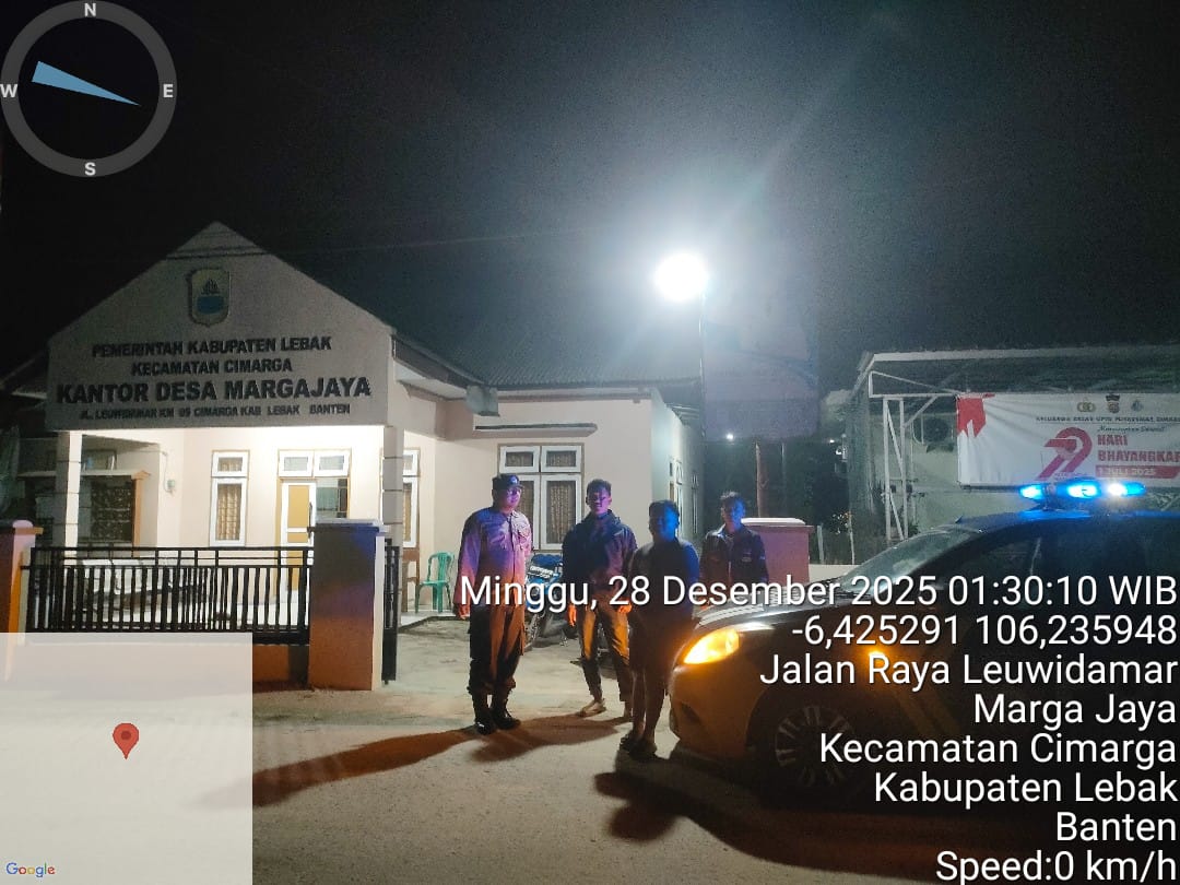 Giat Patroli Malam Personil Polsek Cimarga Polres Lebak Di Jalan Raya Leuwidamar-Cimarga