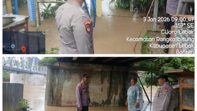 Kapolsek Rangkasbitung Polres Lebak dan Personil Pantau Debit Air Sungai Ciberang Dan Sungai Ciujung