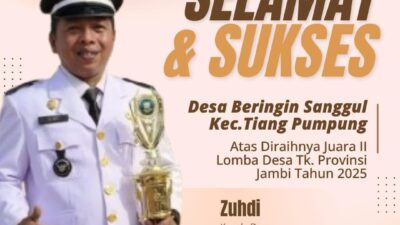 Bupati M. Syukur Bangga, Desa Beringin Sanggul Raih Juara 2 Lomba Desa Tingkat Provinsi Jambi