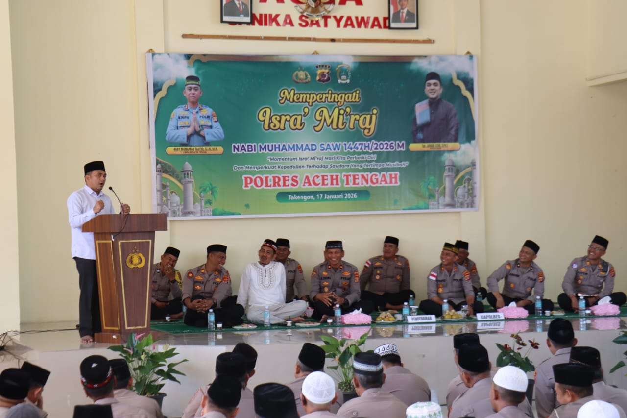 Polres Aceh Tengah Peringati Isra Mi’raj Nabi Muhammad SAW 1447 H, Kapolres Tekankan Kepedulian Pasca Bencana