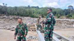 Dandim 0106/Aceh Tengah Dampingi Danrem 011/Lilawangsa Tinjau Jembatan Sementara di Kampung Bergang
