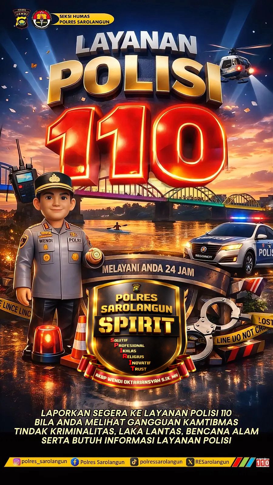 Layanan 110 Bebas Pulsa 24 Jam , Inovasi Polres Sarolangun , Persempit Ruang Tindak Kriminal